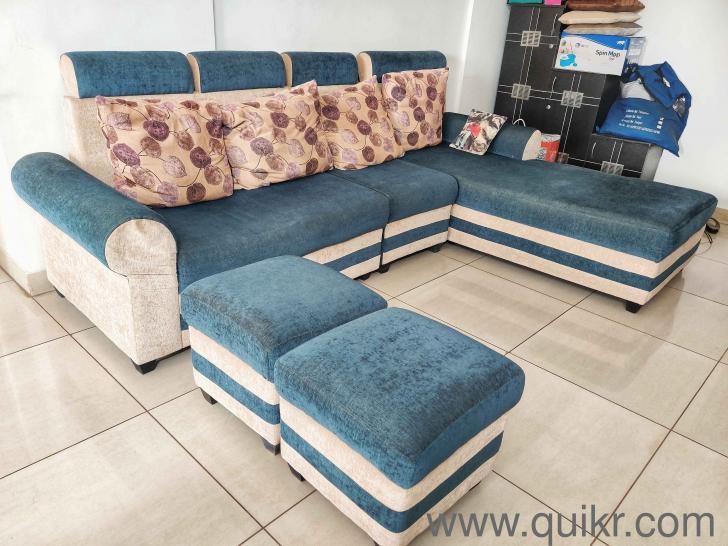 L Shape Sofa Set3 Seater Right Aligned Chaise 2 ottomans 4 large