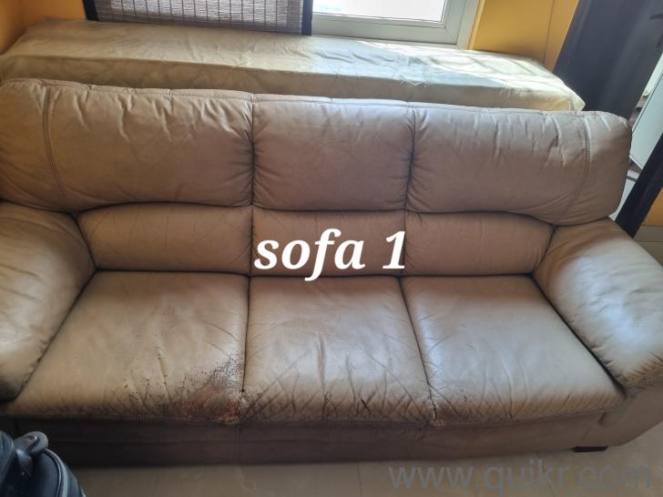 Pure leather imported beige colour leather sofas 3 + 3 with brand new