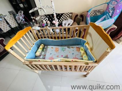 Babyhug Wooden Cradle with Mosquito Net - Grey| Swing Lock & Wheels| Safe & Durable Baby Cot with Storage| Smooth Rocking| Spacious Sleeping Area| Bassinet| Suitable for Newborn
