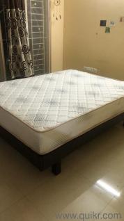 Queen size modern low-profile platform bed with 8-inch soft mattress like new