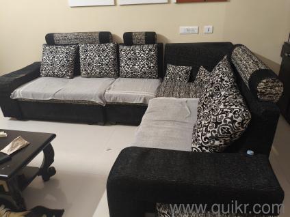 Fabric sofa set L shaped with cushions 7 seater without towel