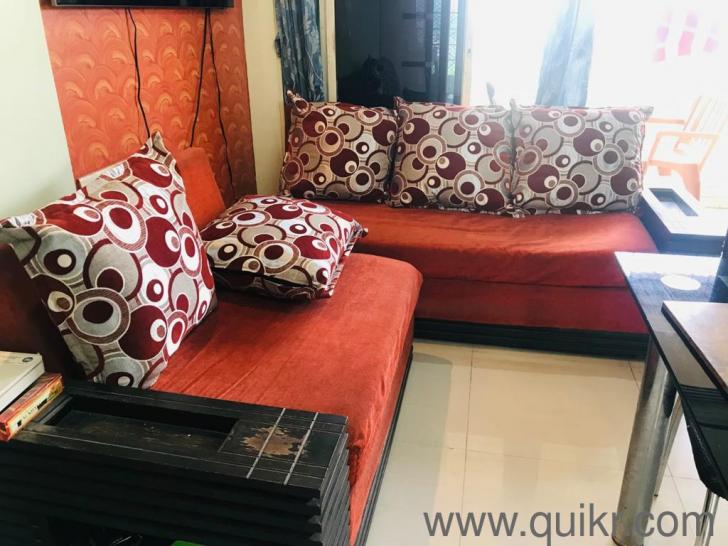 Teak wood Lshape corner folding sofa with 5 big cushions NaviMumbai