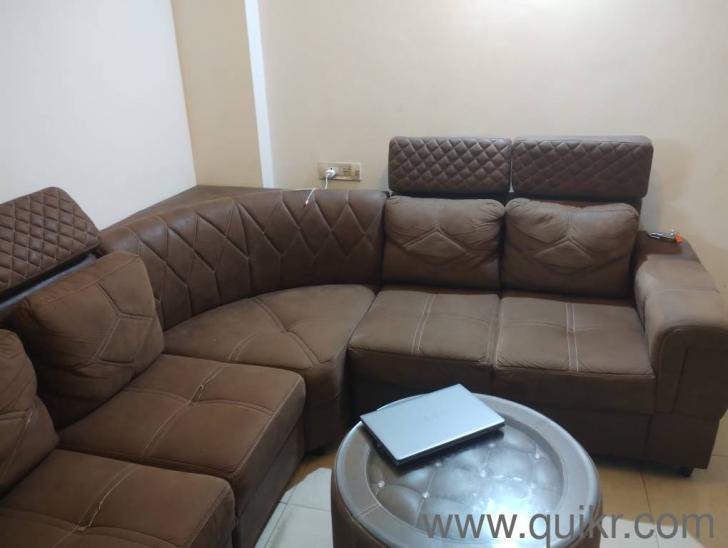 6 Seater Sofa with Adjustable Headrest and Round Table(1)