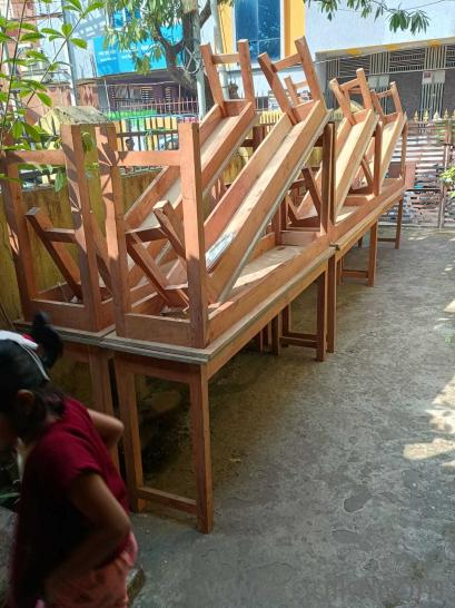 Long study table with bench set hoof plywood made (total 12 sets)(1)