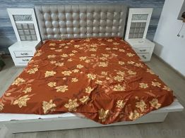 King size double bed with box storage along with 2 side tables and matresses(3)