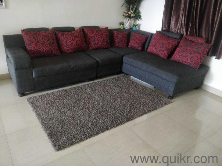 L shape sofa(2+2+1+corner), Black color fabric in good condition