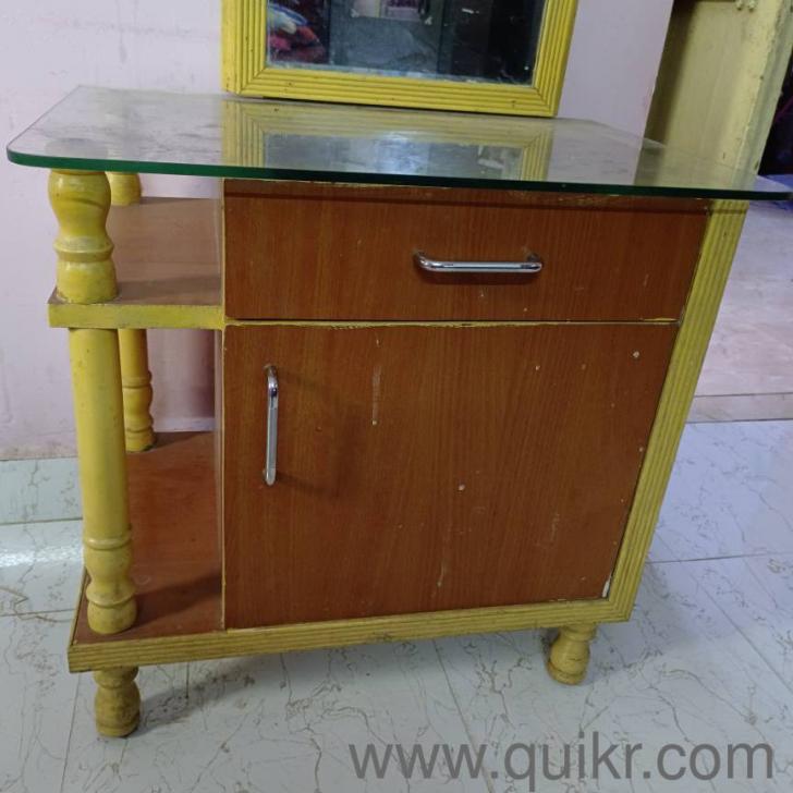 wooden Dressing table with mirror and 2 draws along with warm light