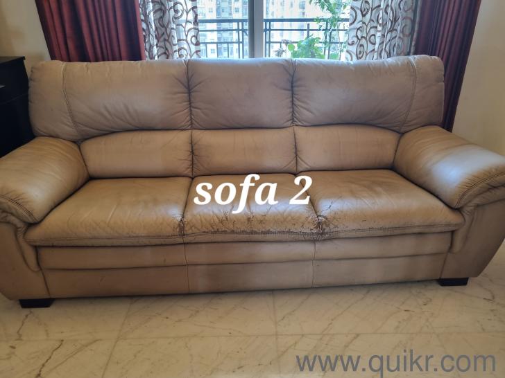 Pure leather imported beige colour leather sofas 3 + 3 with brand new