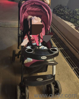 gently used branded crib, branded walker and luvlap stroller(2)