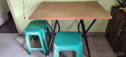 wooden table with 2 stools