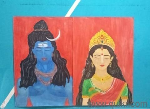 Handmade Shiv Parvati Wall Art Painting Large Size